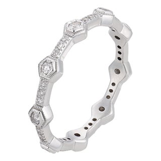 Contemporary Diamond 18k White Gold Eternity Band, Size 5.75 For Sale