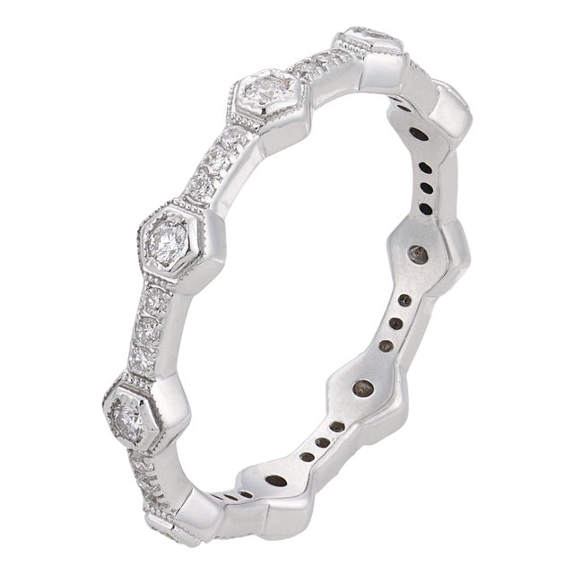 Contemporary Diamond 18k White Gold Eternity Band, Size 5.75 For Sale