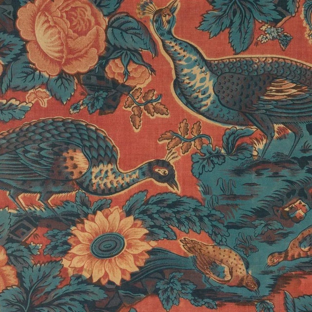 This decorative tray is beautifully finished with a blue and red peacock and flower PRINT of an 1830's era antique fabric...