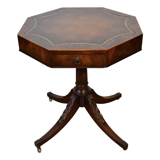 1930s Antique Weiman English Regency Mahogany Leather Top Side Table End Accent Table For Sale