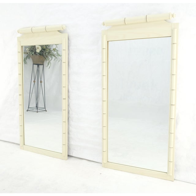 White Pair of White Lacquer Mid Century Modern Rectangle Faux Bamboo Wall Mirrors For Sale - Image 8 of 9
