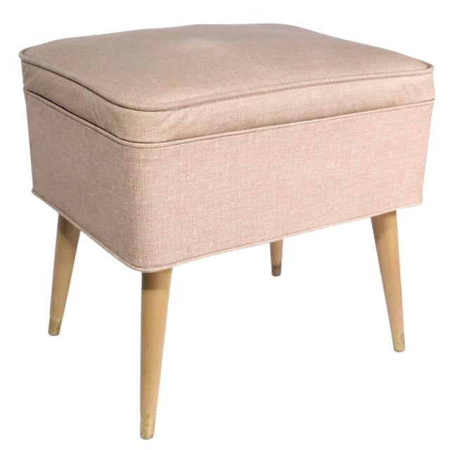 Classic Mid Century Singer sewing bench, storage bin stool. The vinyl covered exterior box has a lift top which opens to...