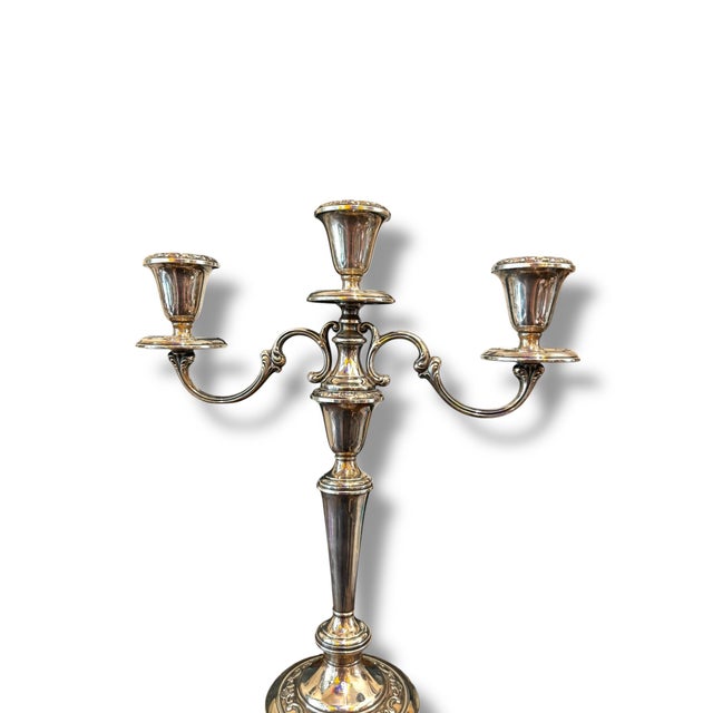 Elegant vintage Gorham sterling silver three-arm candelabra, crafted with timeless detail and classic proportions. This...