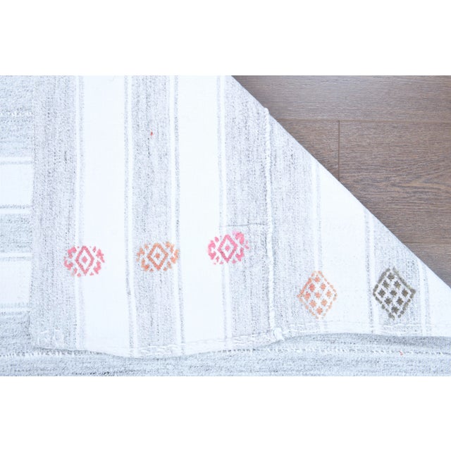 Vintage Turkish Oushak Handmade Wool Cotton White Kilim Area Rug For Sale - Image 9 of 11