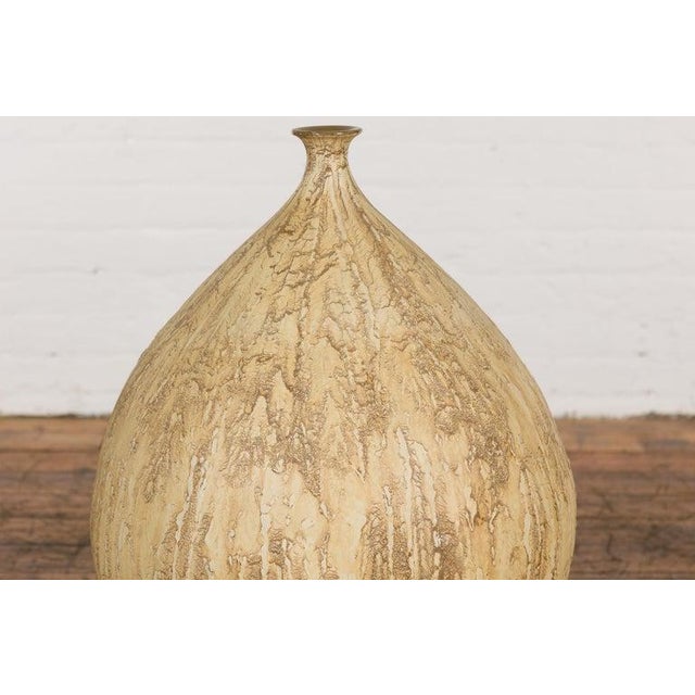 Late 20th Century Prem Collection Hand Crafted Artisan Vase with Narrow Mouth & Mustard Glaze For Sale - Image 5 of 12