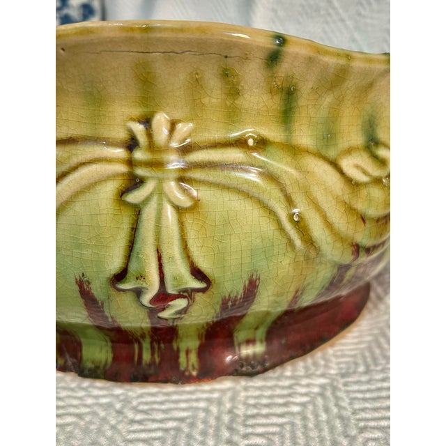 Ceramic Early 20th Century Arts and Crafts Blended Drip Glazed Center Bowl or Jardiniere Attributed to Weller Pottery For Sale - Image 7 of 11