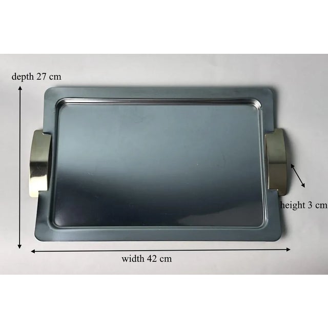 Late 20th Century Giugiaro Design Italian Polished Stainless Steel and Brass Tray For Sale - Image 18 of 18