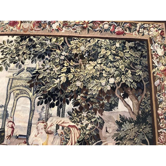 Off-white Antique 19th Century Silk & Wool French Tapestry For Sale - Image 8 of 13