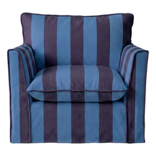 Sophie Conran Coco Armchair - Coastal Blue & Navy Blue Stripes with Knife Edge Cushion For Sale