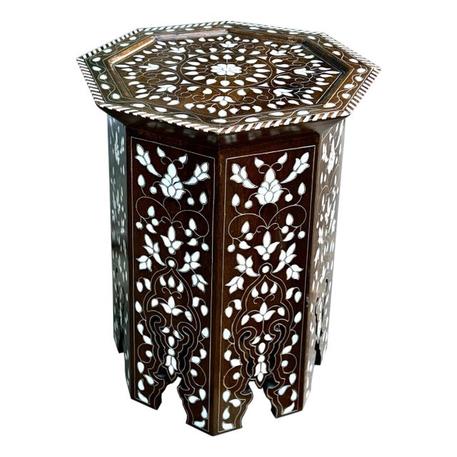 Vintage Mother of Pearl Inlaid Octagon Side Table For Sale