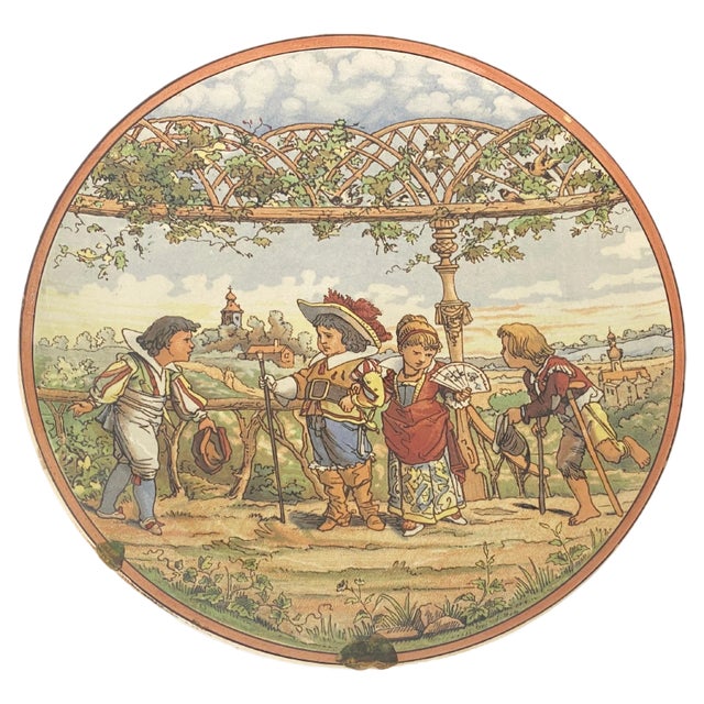 Decorative Beige and Blue Plate from Sarreguemines, 1880 For Sale