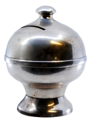Smooth Silver Piggy Bank with Filled Bottom and Knob on Top