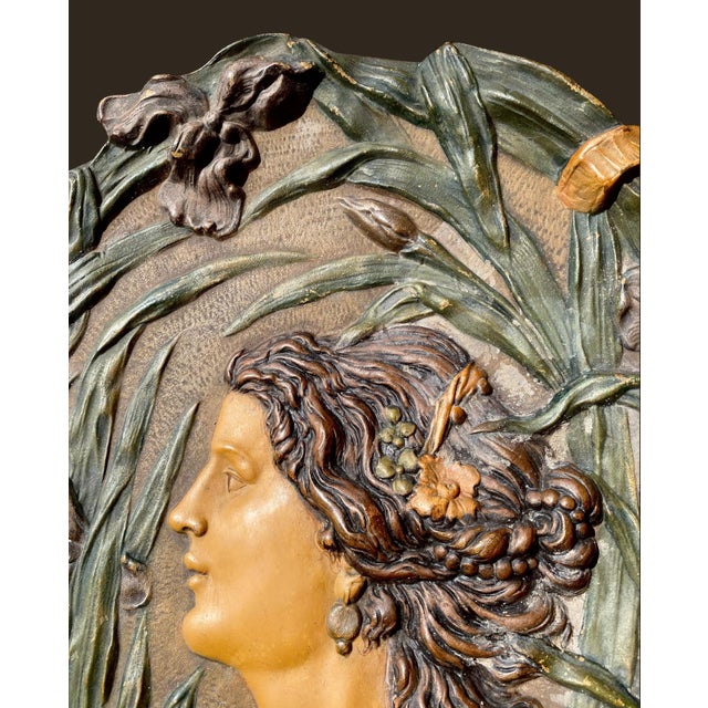 1900 - 1909 Austrian Art Nouveau Relief Porcelain Wall Charger, C. 1905 For Sale - Image 5 of 16