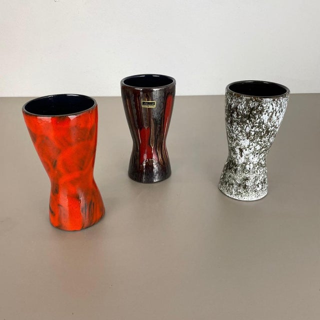 Vintage Pottery Fat Lava Vases attributed to Scheurich, Germany, 1970s, Set of 4 For Sale - Image 16 of 18
