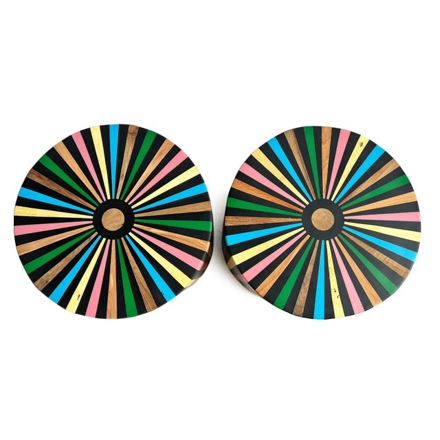 Black Retro Color Wheel Inlay Stool Table For Sale - Image 9 of 10