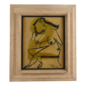 Framed Signed Peter Keil "Woman Sitting in a Chair 1963" Mix Media