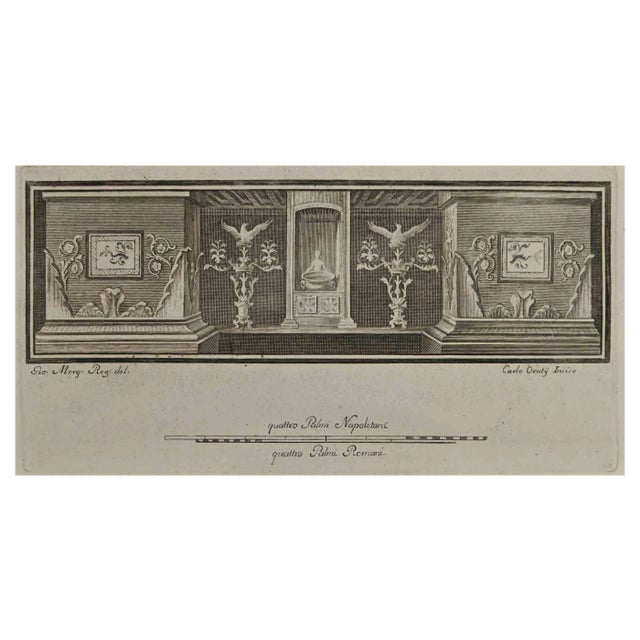 Carlo Oratij, Ancient Roman Fresco Herculaneum, Etching, 18th Century For Sale