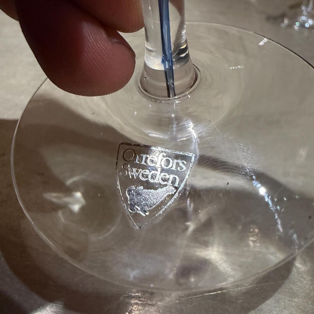 Glass 1980s Orrefors Intermezzo Blue Wine Glass Blue Drop Erika Lagerbielke Sweden Set 2 For Sale - Image 7 of 13