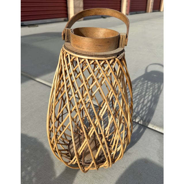 2020s Farmhouse Wood/Wicker Lantern For Sale - Image 5 of 6