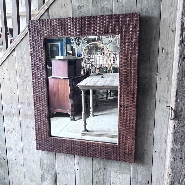 Vintage Wicker Framed Wall Mirror For Sale - Image 4 of 14