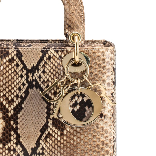 Christian Dior Lady Dior Python Snakeskin Gold Hardware Top Handle Bag For Sale - Image 10 of 12