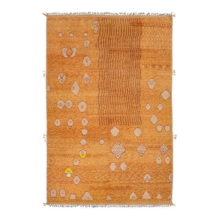 Contemporary Moroccan Style Hand-Knotted Wool Area Rug in Amber & Terracotta For Sale