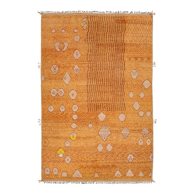 Contemporary Moroccan Style Hand-Knotted Wool Area Rug in Amber & Terracotta For Sale