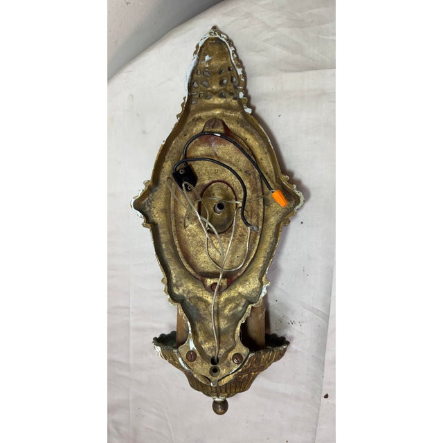 Antique Ornate Victorian Reticulated Thick Gold Gilt Bronze Wall Sconce Fixture For Sale - Image 9 of 9