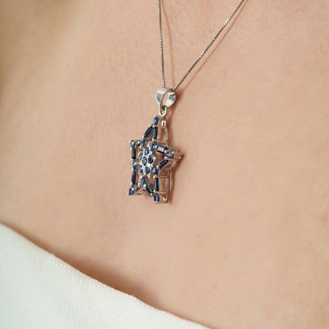 Gemstone Celestial Mosaic Pendant With Natural Sapphire in Sterling Silver For Sale - Image 7 of 15