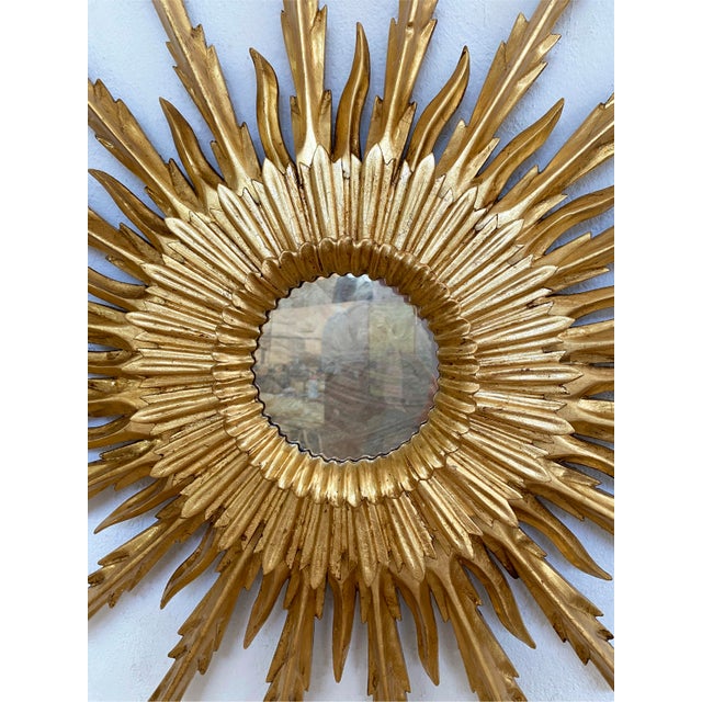 Mid 20th Century Sunburst Carved Golden Mirror For Sale - Image 9 of 10