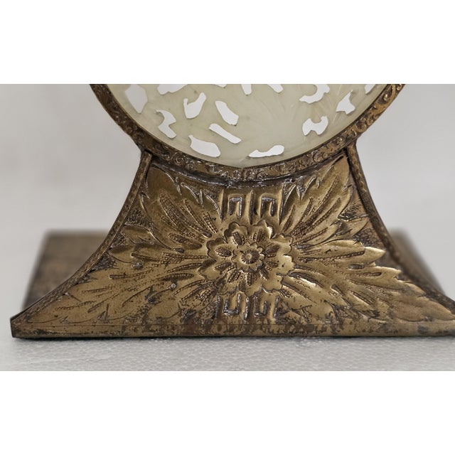 Antique Chinese Carved Jade Bookends With Brass Floral Bases — Scholar Motif Pair For Sale In Los Angeles - Image 6 of 14