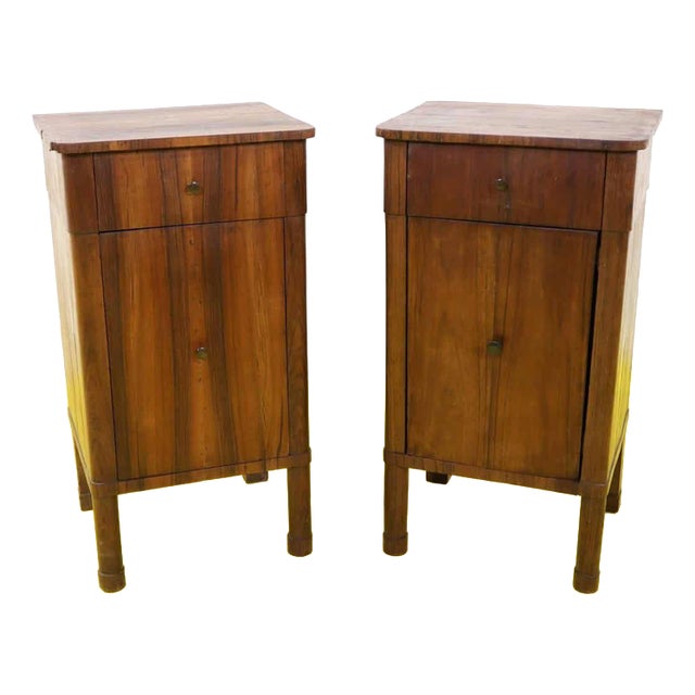 Restoration Nightstands in Walnut with Drawer and Door For Sale