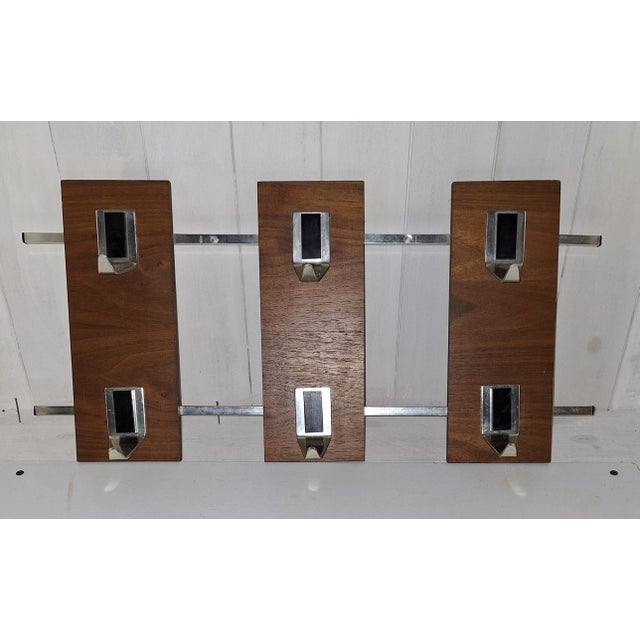1970s Vintage Wall-Mounted Coat Rack in Teak and Aluminum, 1970s For Sale - Image 5 of 5