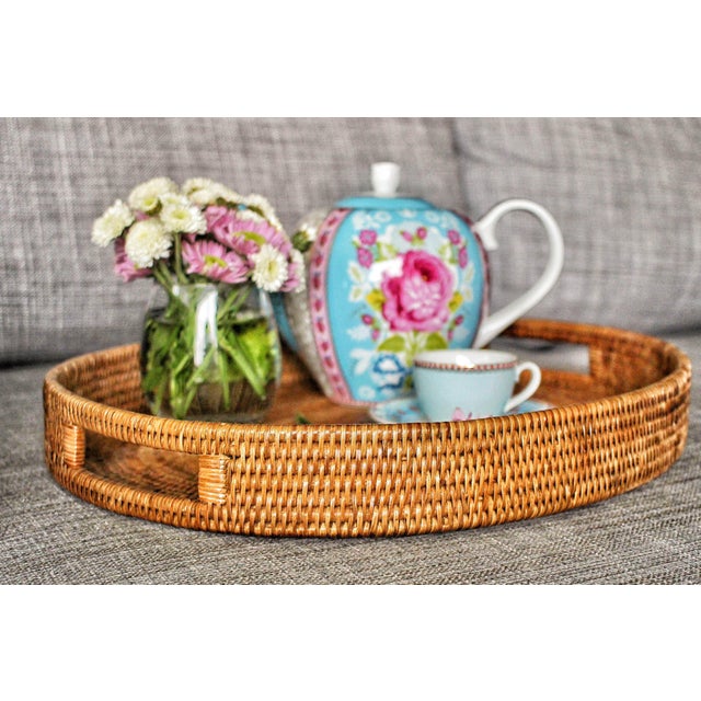 2020s Artifacts Rattan Oval Tray With Cutout Handles, Honey Brown, 18" For Sale - Image 5 of 5
