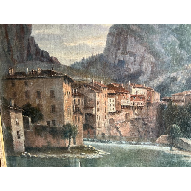 Lively Village by the River, 20th Century, Oil Painting on Canvas, Framed For Sale - Image 17 of 18