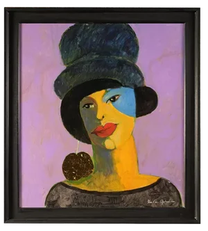 Jan Peter Van Opheusden, Lady with Hat, 1990s, Acrylic Painting