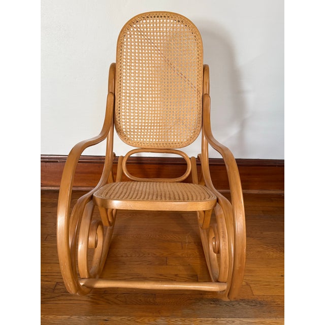 Adolf Loos Vintage Thonet Style Bentwood and Cane Rocking Chair For Sale - Image 4 of 11