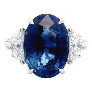 Alexander Beverly Hills Gia 7.33ct Oval Sapphire & Diamond 3-Stone Ring Platinum, Size 6 For Sale