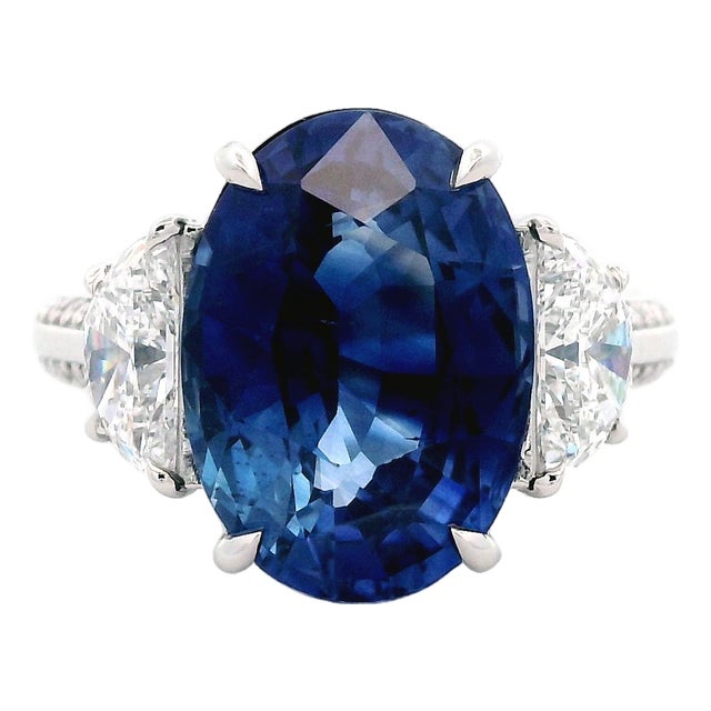 Alexander Beverly Hills Gia 7.33ct Oval Sapphire & Diamond 3-Stone Ring Platinum, Size 6 For Sale