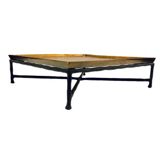 Modern Large Textured Antique Brass Finished Metal Tray For Sale