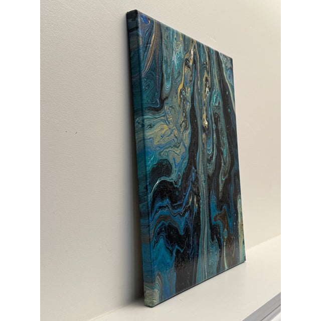 Mid 20th Century Vintage Contemporary Abstract Expressionism "Marble" Original Oil Painting, Blue, Teal, Gold For Sale - Image 5 of 12