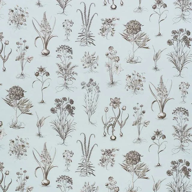 Sample - Schumacher Cabot Botanical Fabric in Sky For Sale