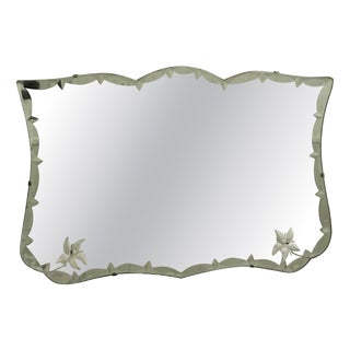 French Art Deco Wall Mirror with Etched Flowers, 1930s For Sale