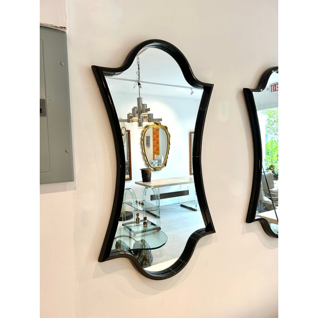 1980s Pair of Lacquered Wood Wall Mirrors For Sale - Image 5 of 8