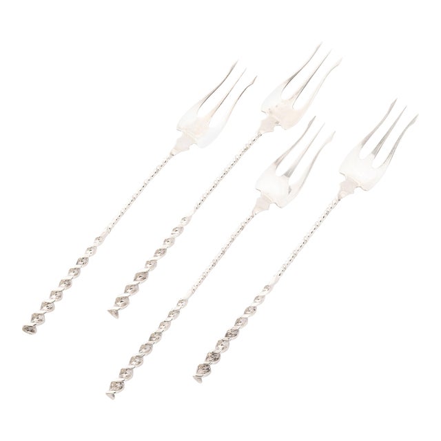 Set of 4 Arts & Crafts Sterling Silver Cocktail Forks by Whiting Manufacturing For Sale