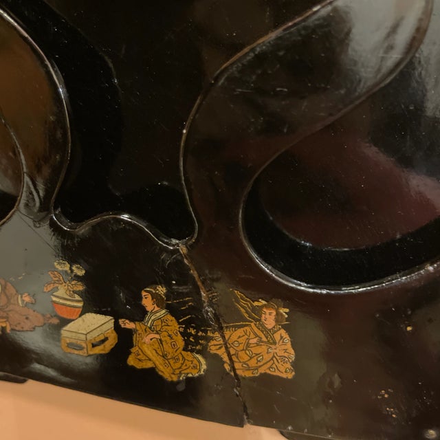 Late 19th Century Chinoiserie Black Lacquer Wall Letter Holder For Sale - Image 4 of 6