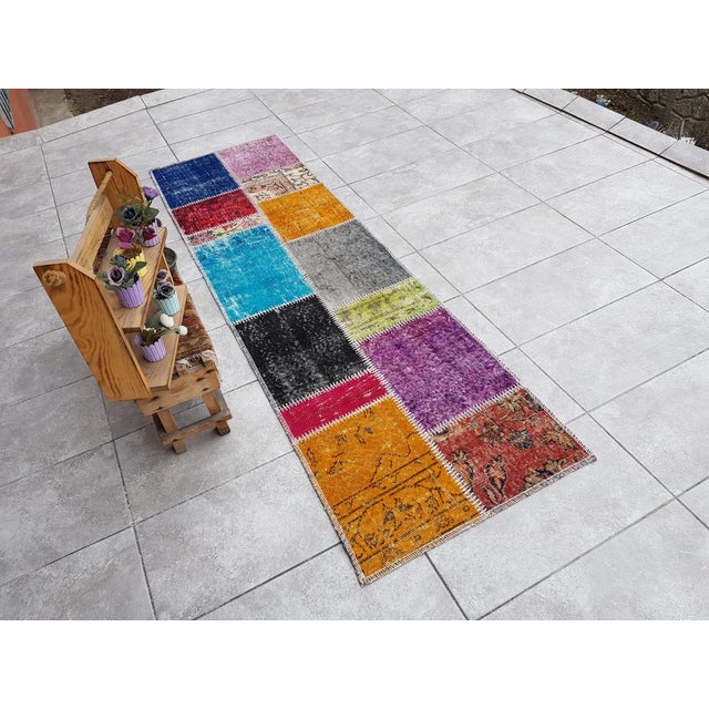 Orange Bohemian Colourful Oushak Vintage Runner For Sale - Image 8 of 10