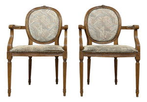 Louis XVI Armchairs with Medallion Backs, Set of 2