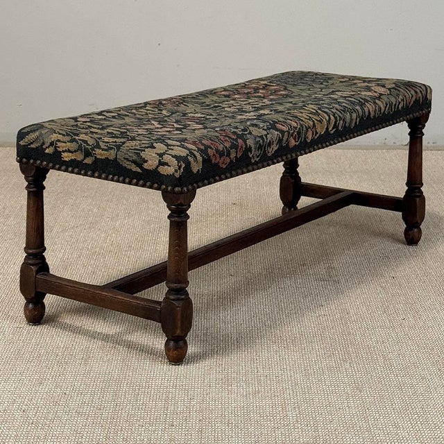 Antique Renaissance Revival Floral Needlepoint Tapestry Bench For Sale - Image 13 of 18
