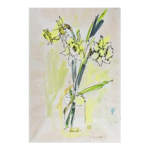 Vintage Mid 20th Century Modernist Daffodil Still Life Painting
